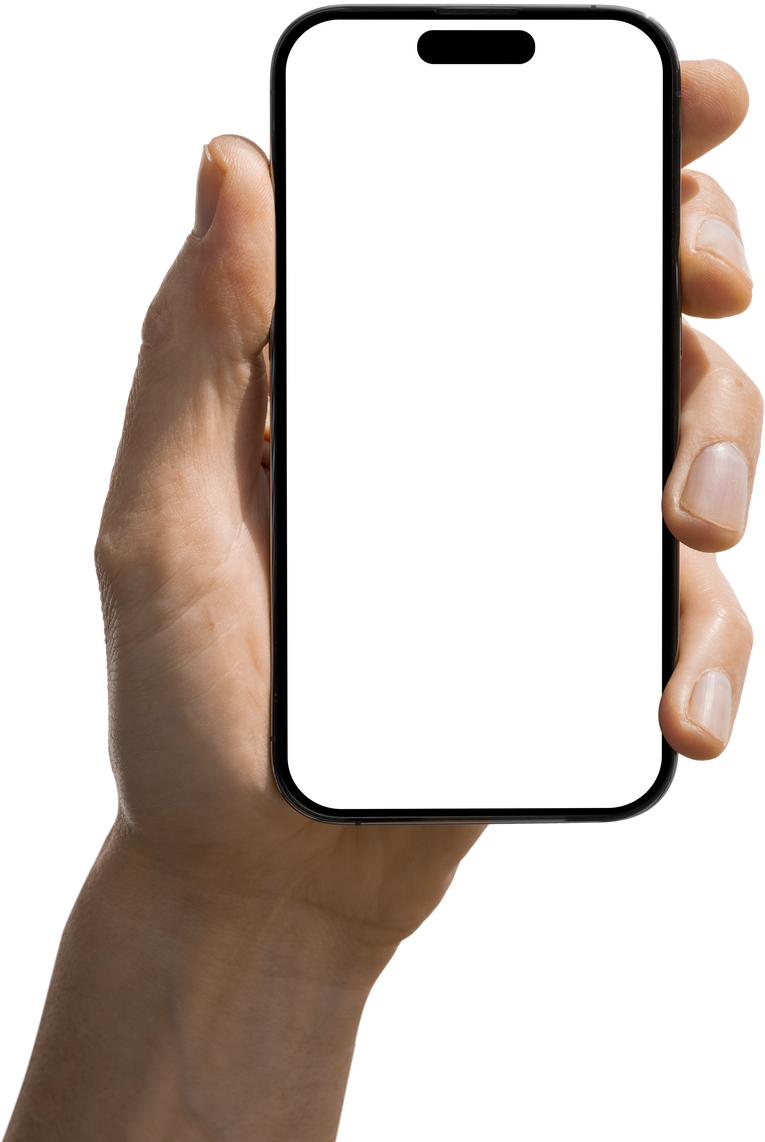 phone iphone in a hand on a transparent background in PNG format